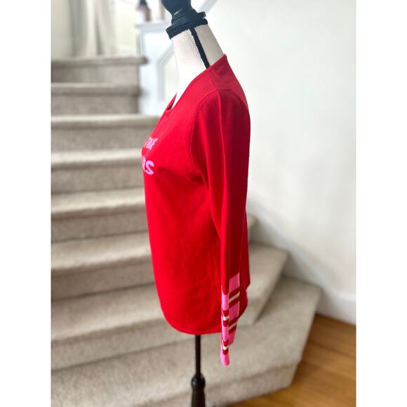 Orwell+Austen Kat Farmer Red & Pink True Colours Wool Cashmere Sweater - Picture 3 of 6